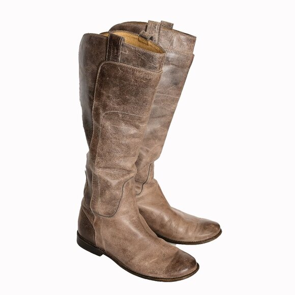 FRYE Distressed Brown/Gray Burnished Leather Tall Equestrian Boots Size 8 - Picture 2 of 11
